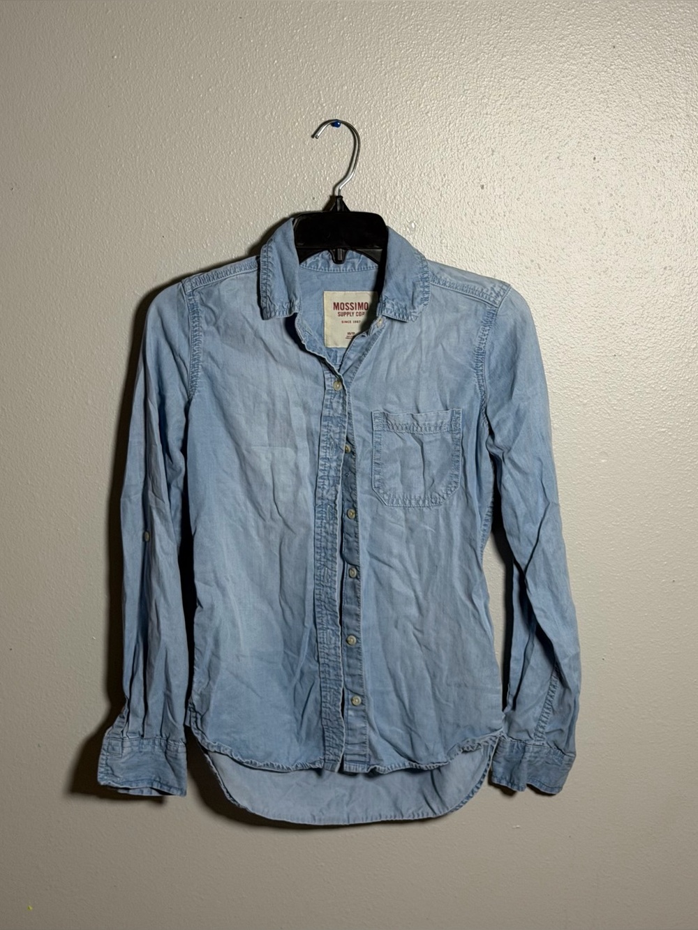 Mossimo Supply Co. Women Chambray Light Blue Denim Button-Down Shirt size XS